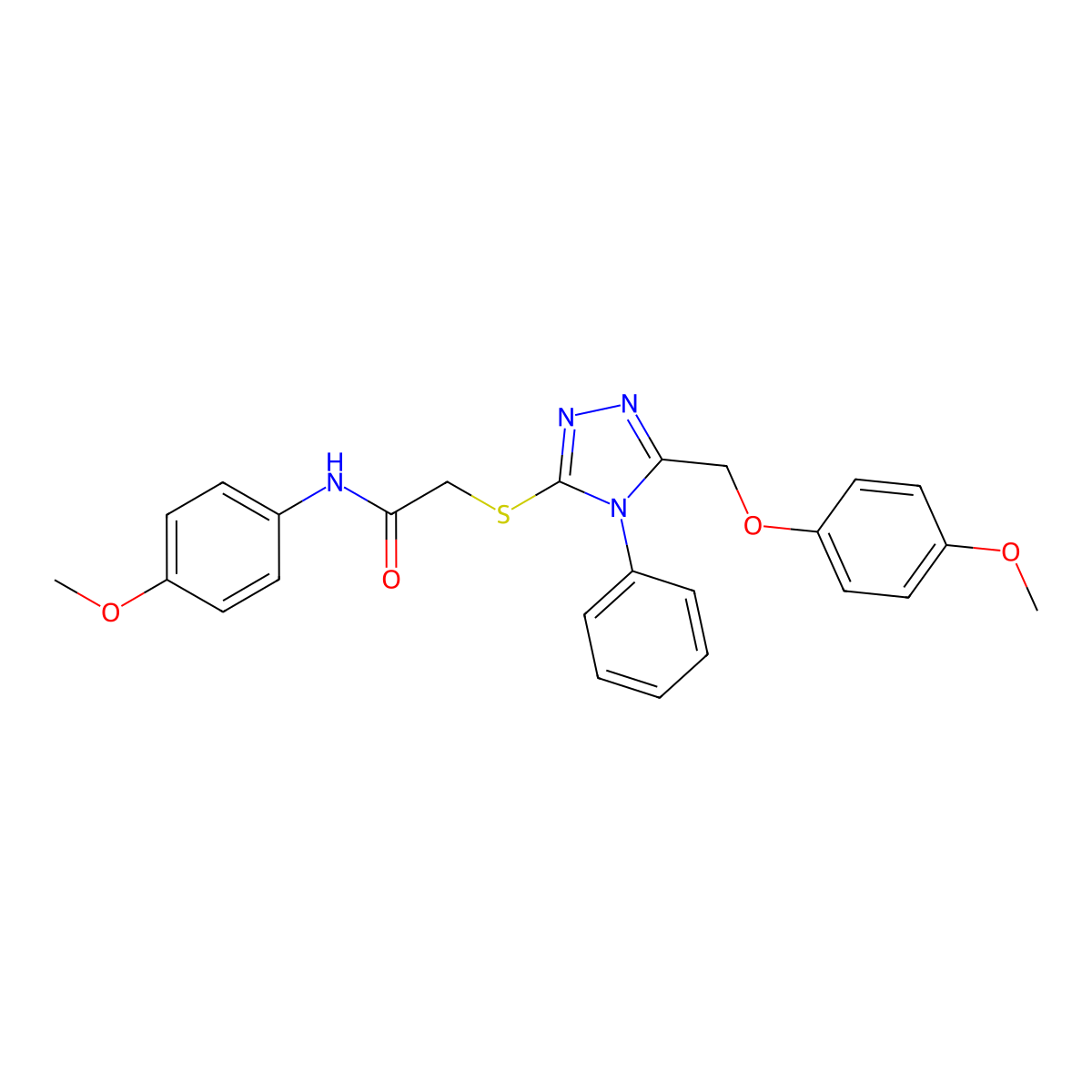 2-((5-((4-Methoxyphenoxy)methyl)-4-phenyl-4H-1,2,4-triazol-3-yl)thio)-N-(4-methoxyphenyl)acetamide molecular structure, CAS 332912-61-5
