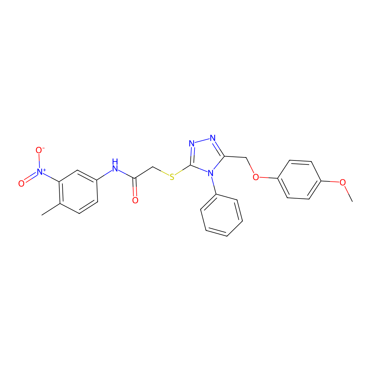 2-((5-((4-Methoxyphenoxy)methyl)-4-phenyl-4H-1,2,4-triazol-3-yl)thio)-N-(4-methyl-3-nitrophenyl)acetamide molecular structure, CAS 332912-69-3
