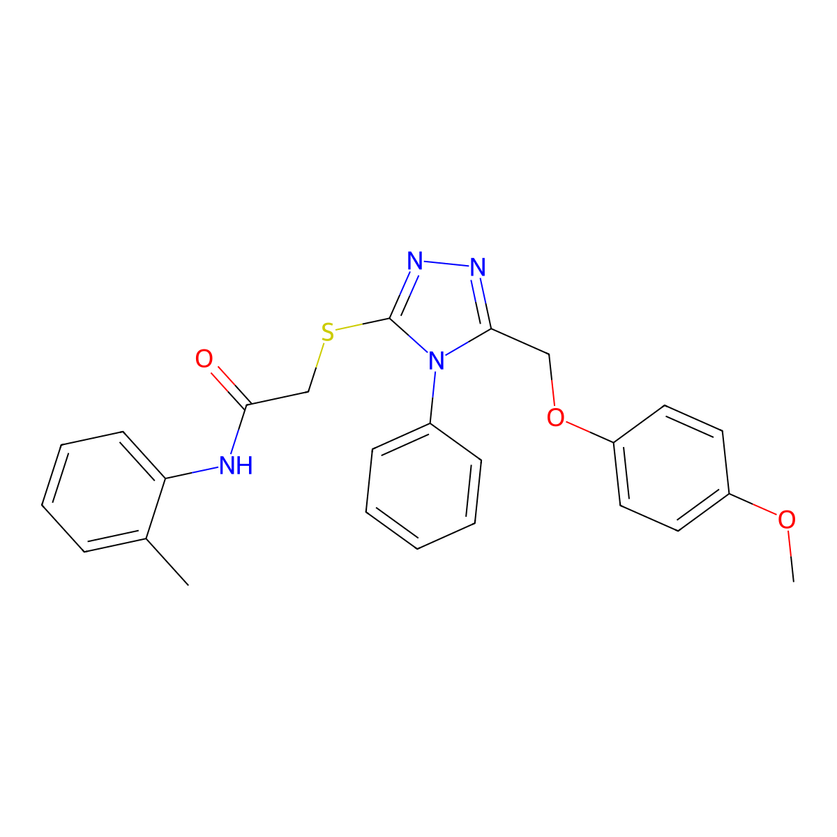 2-((5-((4-Methoxyphenoxy)methyl)-4-phenyl-4H-1,2,4-triazol-3-yl)thio)-N-(o-tolyl)acetamide molecular structure, CAS 332912-70-6