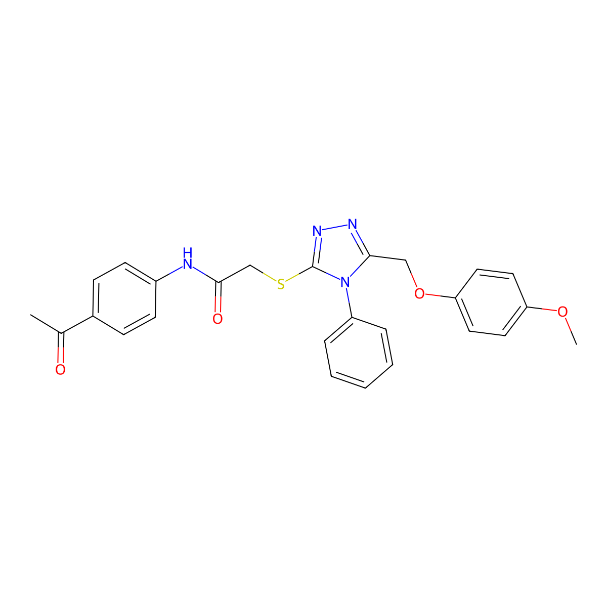 N-(4-Acetylphenyl)-2-((5-((4-methoxyphenoxy)methyl)-4-phenyl-4H-1,2,4-triazol-3-yl)thio)acetamide molecular structure, CAS 332912-72-8