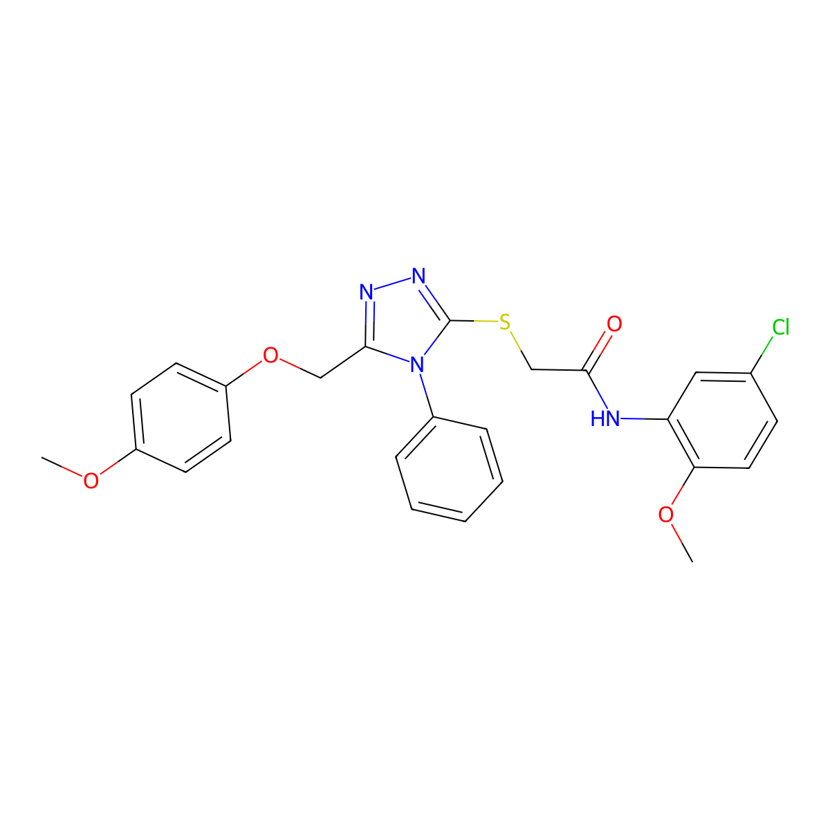 N-(5-Chloro-2-methoxyphenyl)-2-((5-((4-methoxyphenoxy)methyl)-4-phenyl-4H-1,2,4-triazol-3-yl)thio)acetamide molecular structure, CAS 332912-73-9