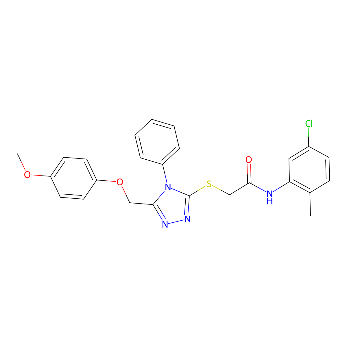 N-(5-Chloro-2-methylphenyl)-2-((5-((4-methoxyphenoxy)methyl)-4-phenyl-4H-1,2,4-triazol-3-yl)thio)acetamide molecular structure, CAS 332912-74-0