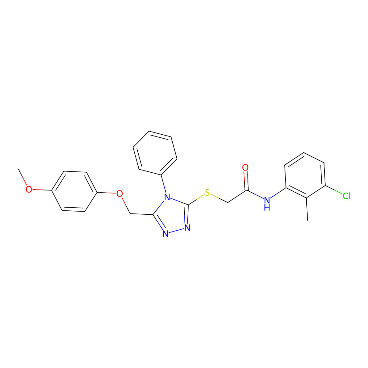 N-(3-Chloro-2-methylphenyl)-2-((5-((4-methoxyphenoxy)methyl)-4-phenyl-4H-1,2,4-triazol-3-yl)thio)acetamide molecular structure, CAS 332912-76-2