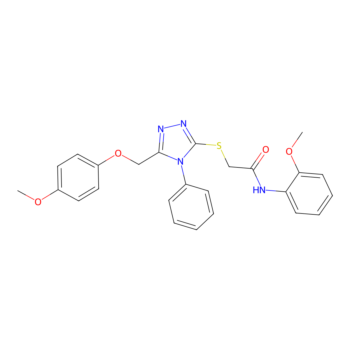 2-({5-[(4-methoxyphenoxy)methyl]-4-phenyl-4H-1,2,4-triazol-3-yl}sulfanyl)-N-(2-methoxyphenyl)acetamide molecular structure, CAS 332912-80-8