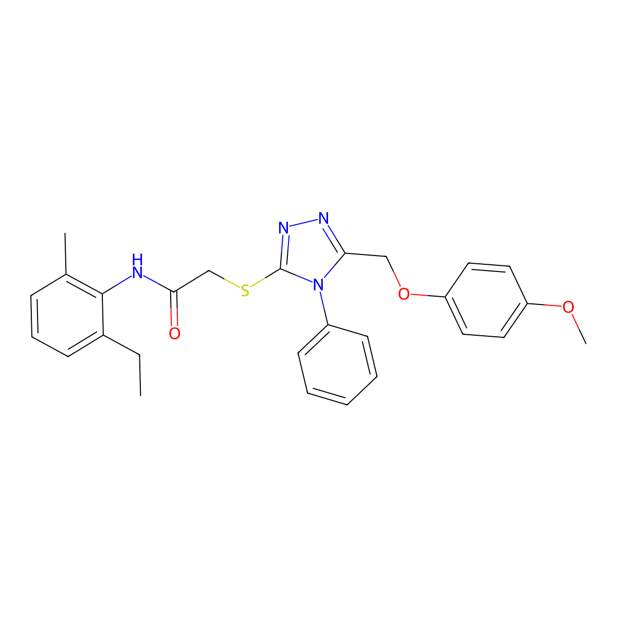 N-(2-Ethyl-6-methylphenyl)-2-((5-((4-methoxyphenoxy)methyl)-4-phenyl-4H-1,2,4-triazol-3-yl)thio)acetamide molecular structure, CAS 332912-84-2