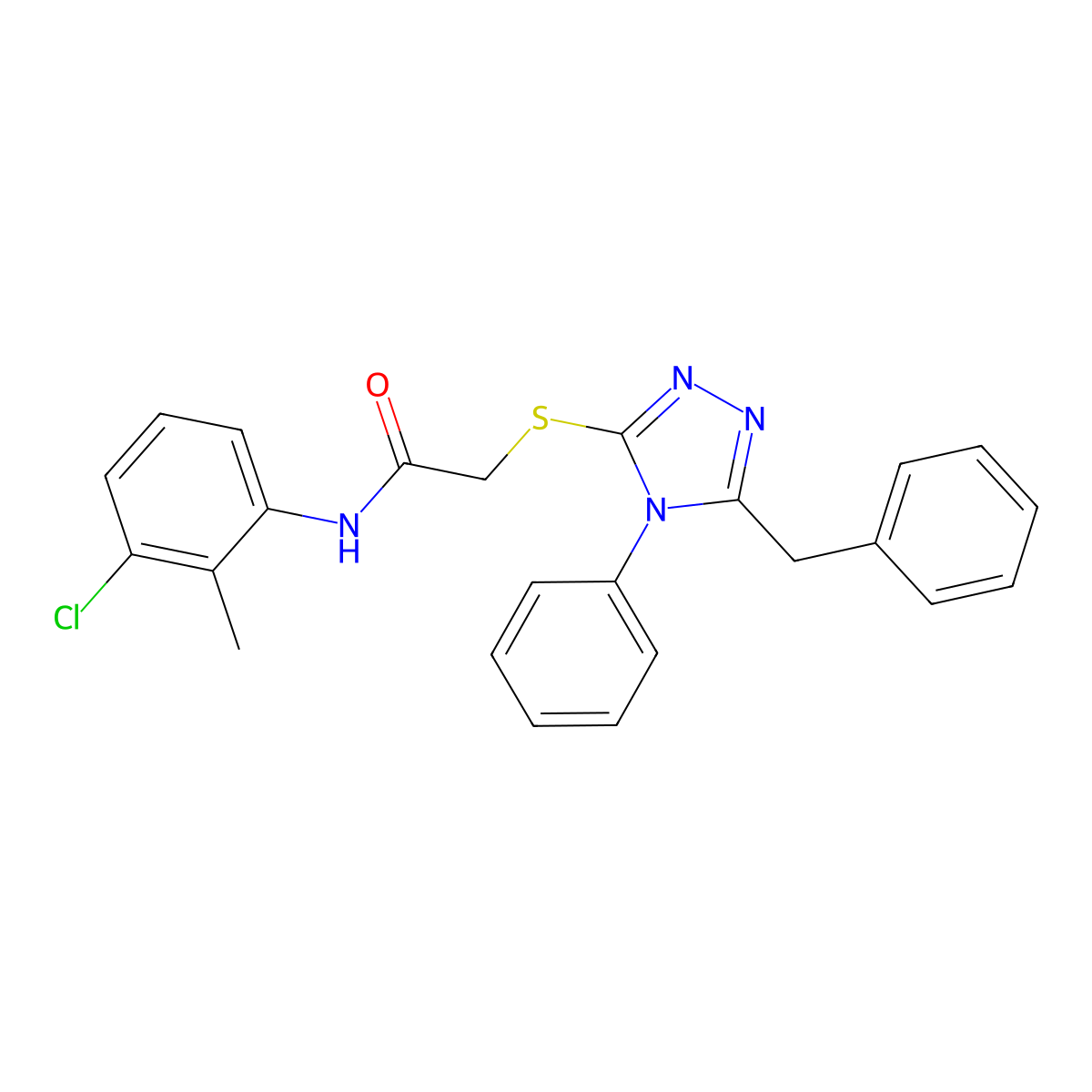 2-((5-Benzyl-4-phenyl-4H-1,2,4-triazol-3-yl)thio)-N-(3-chloro-2-methylphenyl)acetamide molecular structure, CAS 332912-88-6