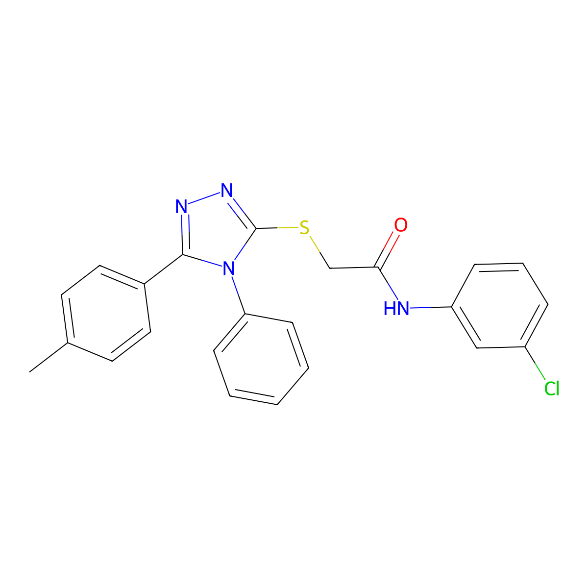 N-(3-Chlorophenyl)-2-((4-phenyl-5-(p-tolyl)-4H-1,2,4-triazol-3-yl)thio)acetamide molecular structure, CAS 332914-58-6