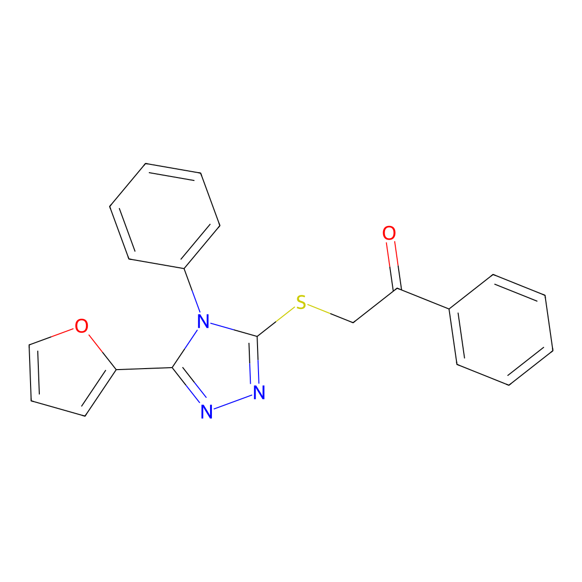 2-[[5-(Furan-2-yl)-4-phenyl-1,2,4-triazol-3-yl]sulfanyl]-1-phenylethanone molecular structure, CAS 332921-71-8