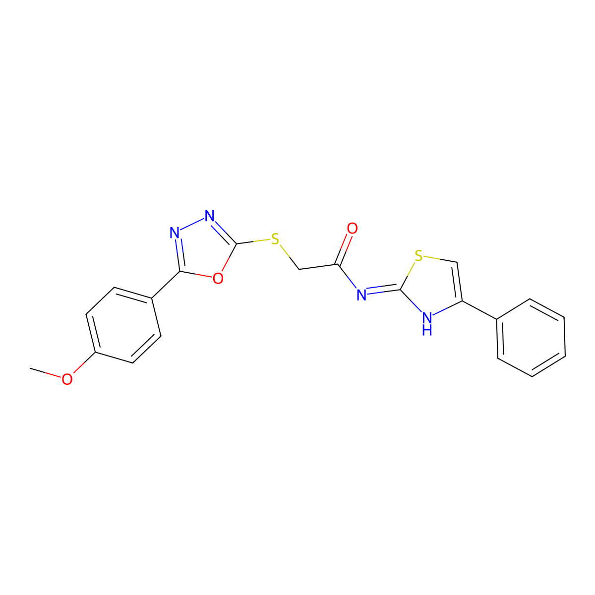 2-((5-(4-methoxyphenyl)-1,3,4-oxadiazol-2-yl)thio)-N-(4-phenylthiazol-2-yl)acetamide molecular structure, CAS 332921-93-4