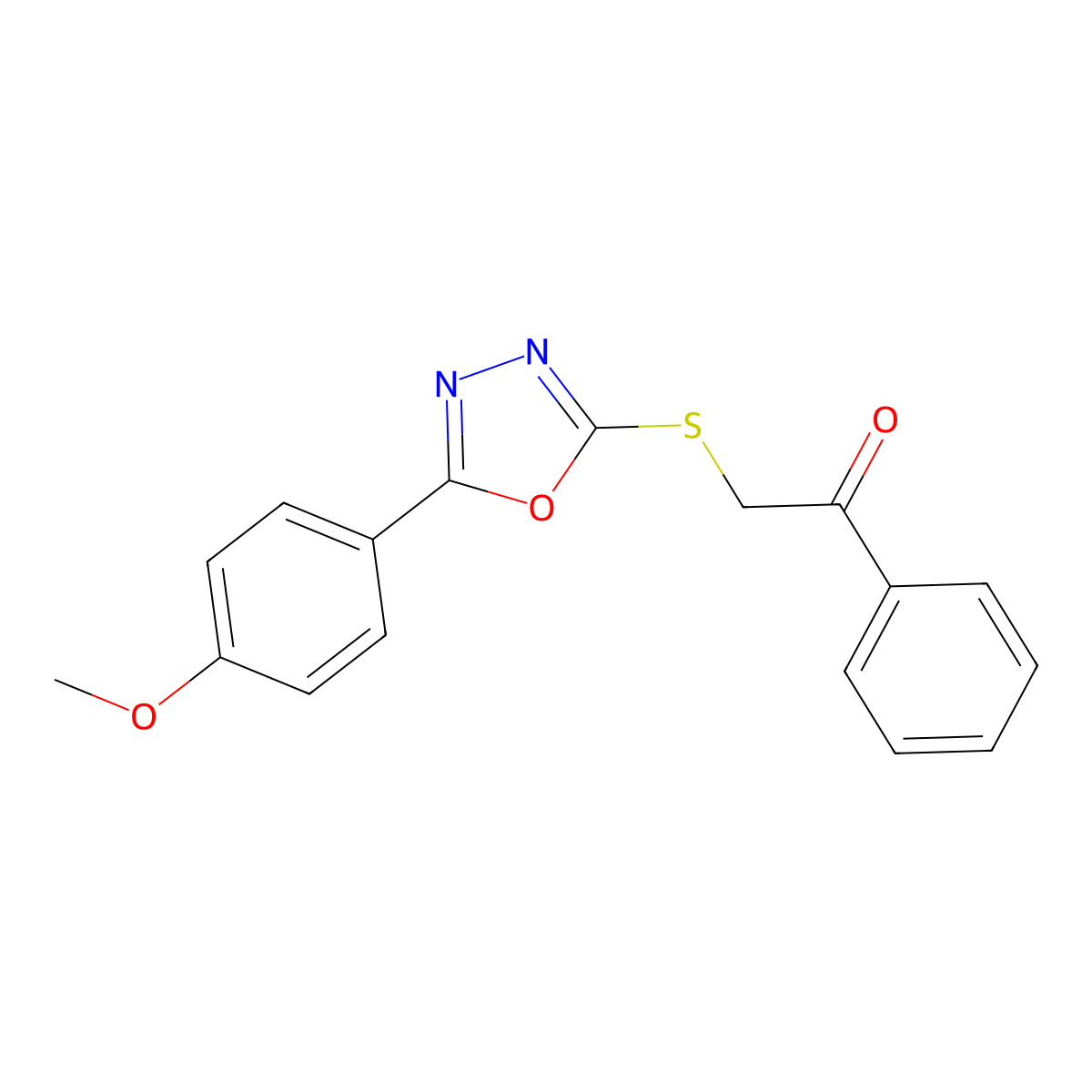 2-((5-(4-Methoxyphenyl)-1,3,4-oxadiazol-2-yl)thio)-1-phenylethan-1-one molecular structure, CAS 332921-97-8