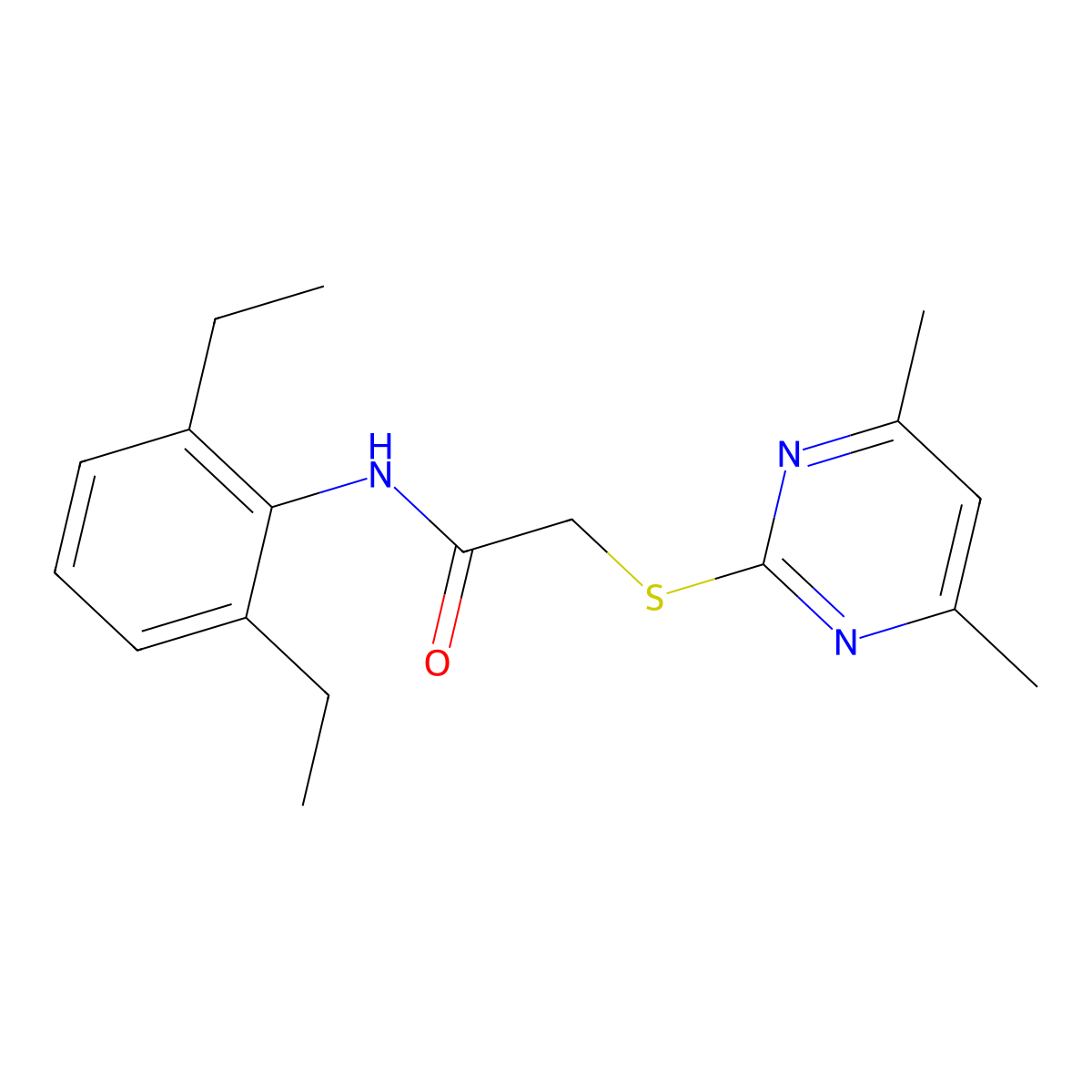 N-(2,6-Diethylphenyl)-2-((4,6-dimethylpyrimidin-2-yl)thio)acetamide molecular structure, CAS 332922-26-6