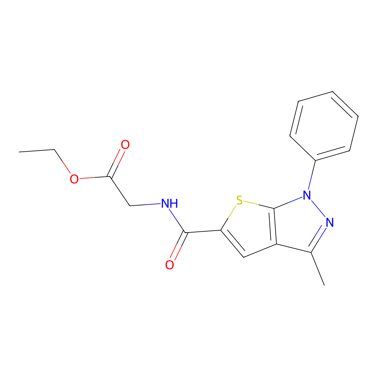 Ethyl 2-[(3-methyl-1-phenylthieno[2,3-c]pyrazole-5-carbonyl)amino]acetate molecular structure, CAS 332922-33-5