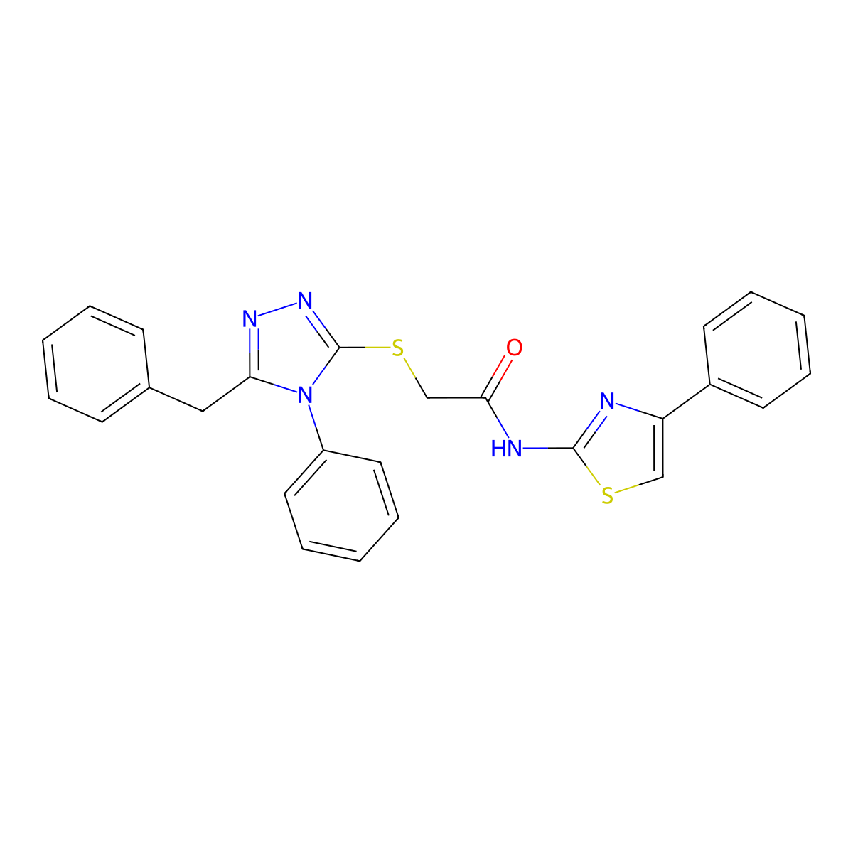 2-((5-Benzyl-4-phenyl-4H-1,2,4-triazol-3-yl)thio)-N-(4-phenylthiazol-2-yl)acetamide molecular structure, CAS 332922-41-5