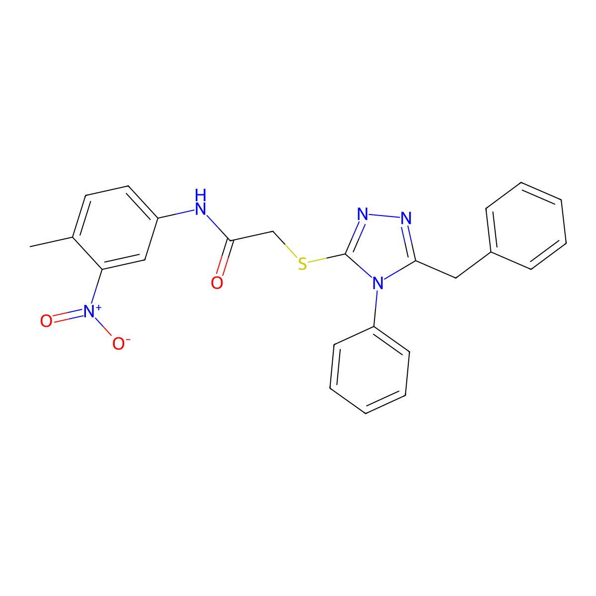 2-((5-Benzyl-4-phenyl-4H-1,2,4-triazol-3-yl)thio)-N-(4-methyl-3-nitrophenyl)acetamide molecular structure, CAS 332922-45-9