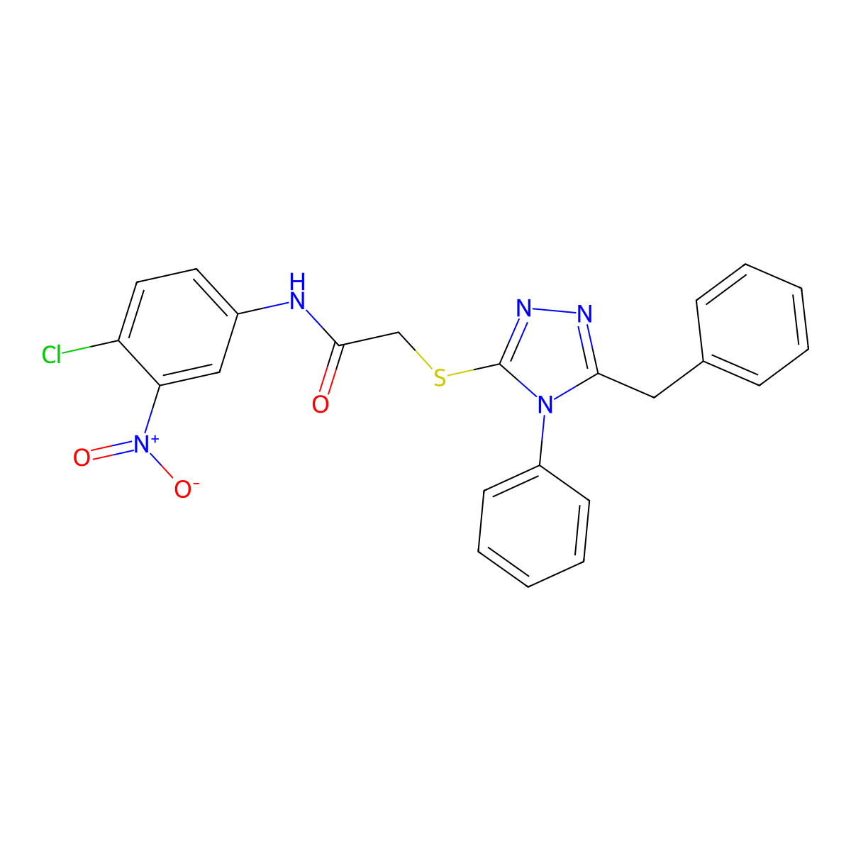 2-((5-Benzyl-4-phenyl-4H-1,2,4-triazol-3-yl)thio)-N-(4-chloro-3-nitrophenyl)acetamide molecular structure, CAS 332922-47-1