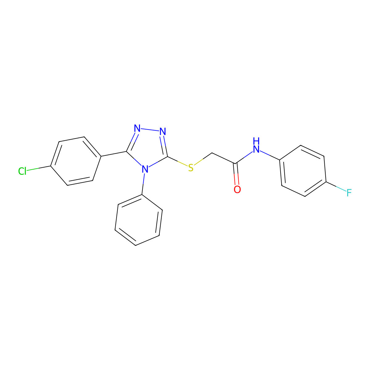 2-((5-(4-Chlorophenyl)-4-phenyl-4H-1,2,4-triazol-3-yl)thio)-N-(4-fluorophenyl)acetamide molecular structure, CAS 332922-52-8