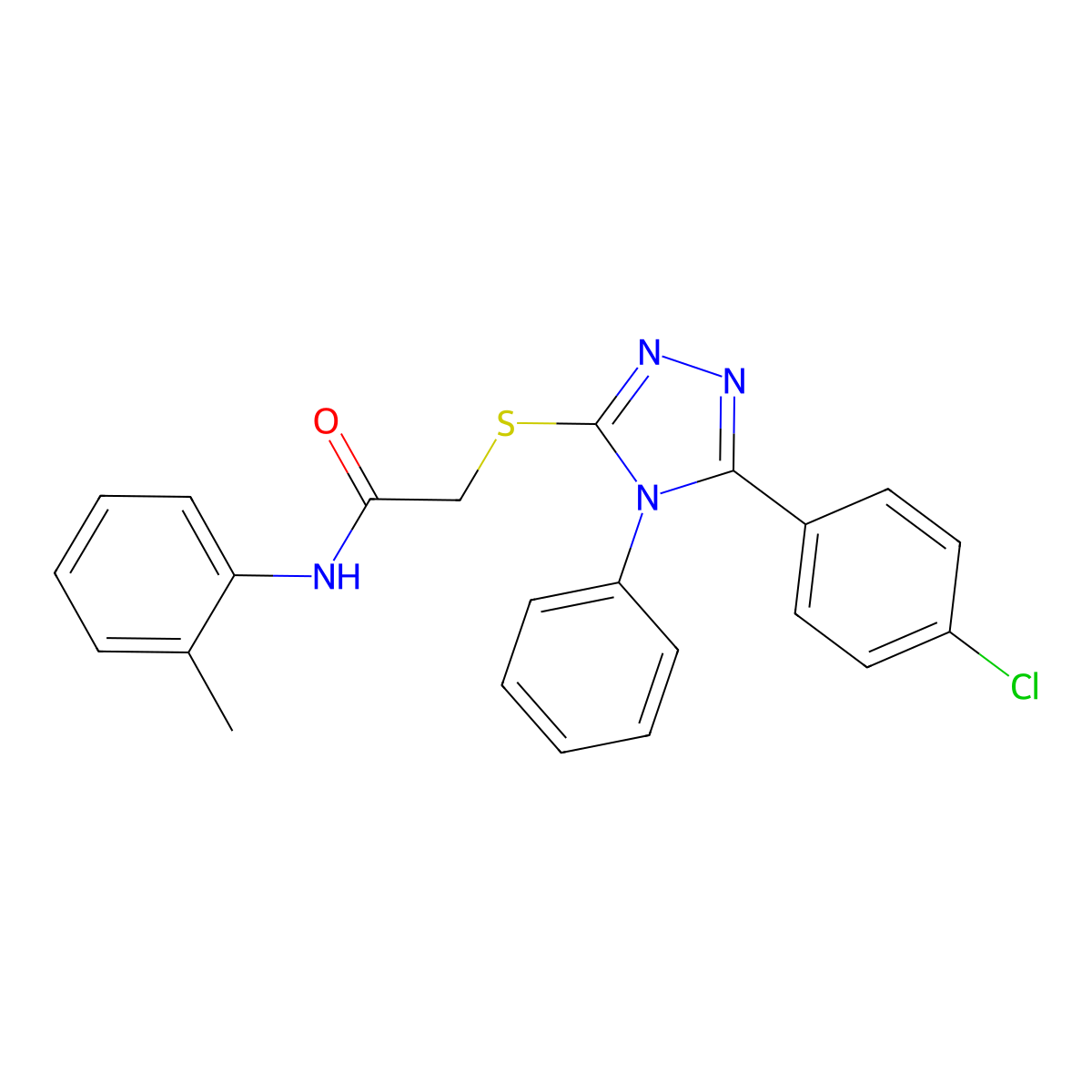2-((5-(4-Chlorophenyl)-4-phenyl-4H-1,2,4-triazol-3-yl)thio)-N-(o-tolyl)acetamide molecular structure, CAS 332922-54-0