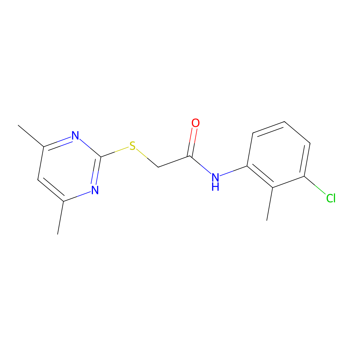 N-(3-Chloro-2-methylphenyl)-2-((4,6-dimethylpyrimidin-2-yl)thio)acetamide molecular structure, CAS 332922-60-8
