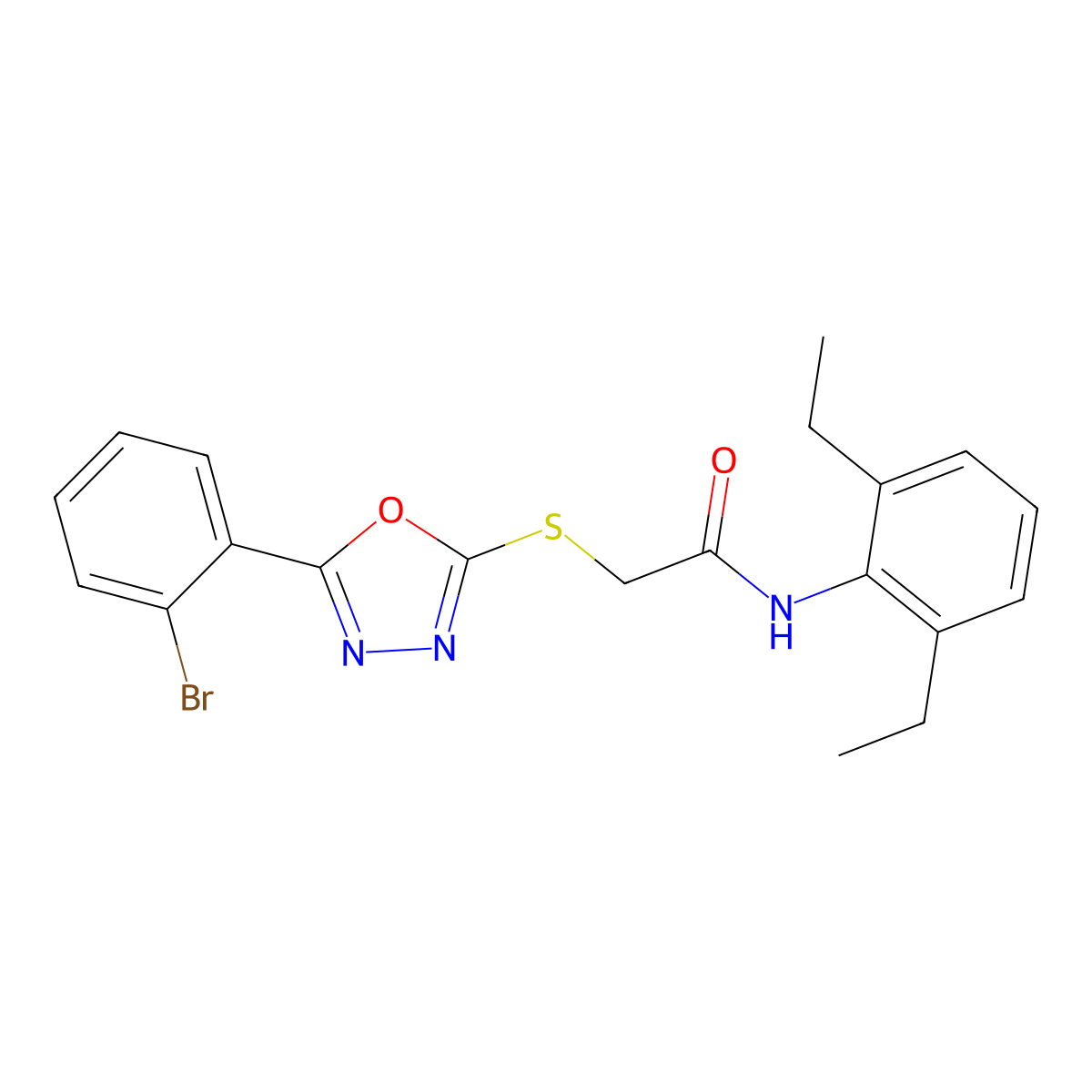 2-((5-(2-Bromophenyl)-1,3,4-oxadiazol-2-yl)thio)-N-(2,6-diethylphenyl)acetamide molecular structure, CAS 332922-75-5