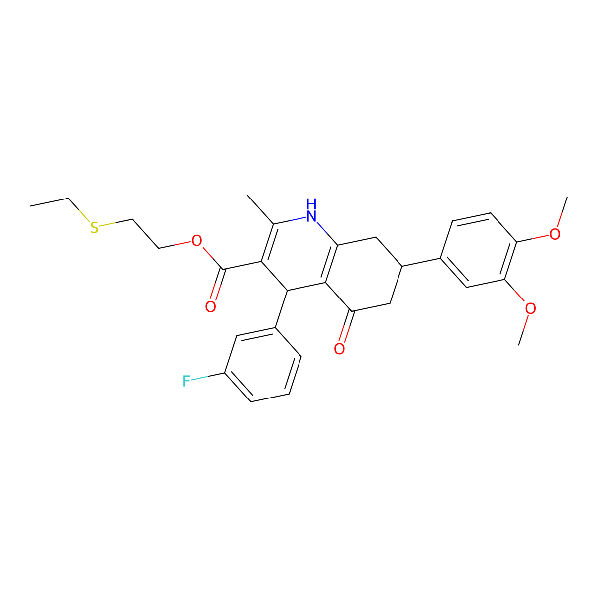 2-(Ethylsulfanyl)ethyl 7-(3,4-dimethoxyphenyl)-4-(3-fluorophenyl)-2-methyl-5-oxo-1,4,5,6,7,8-hexahydro-3-quinolinecarboxylate molecular structure, CAS 332923-61-2