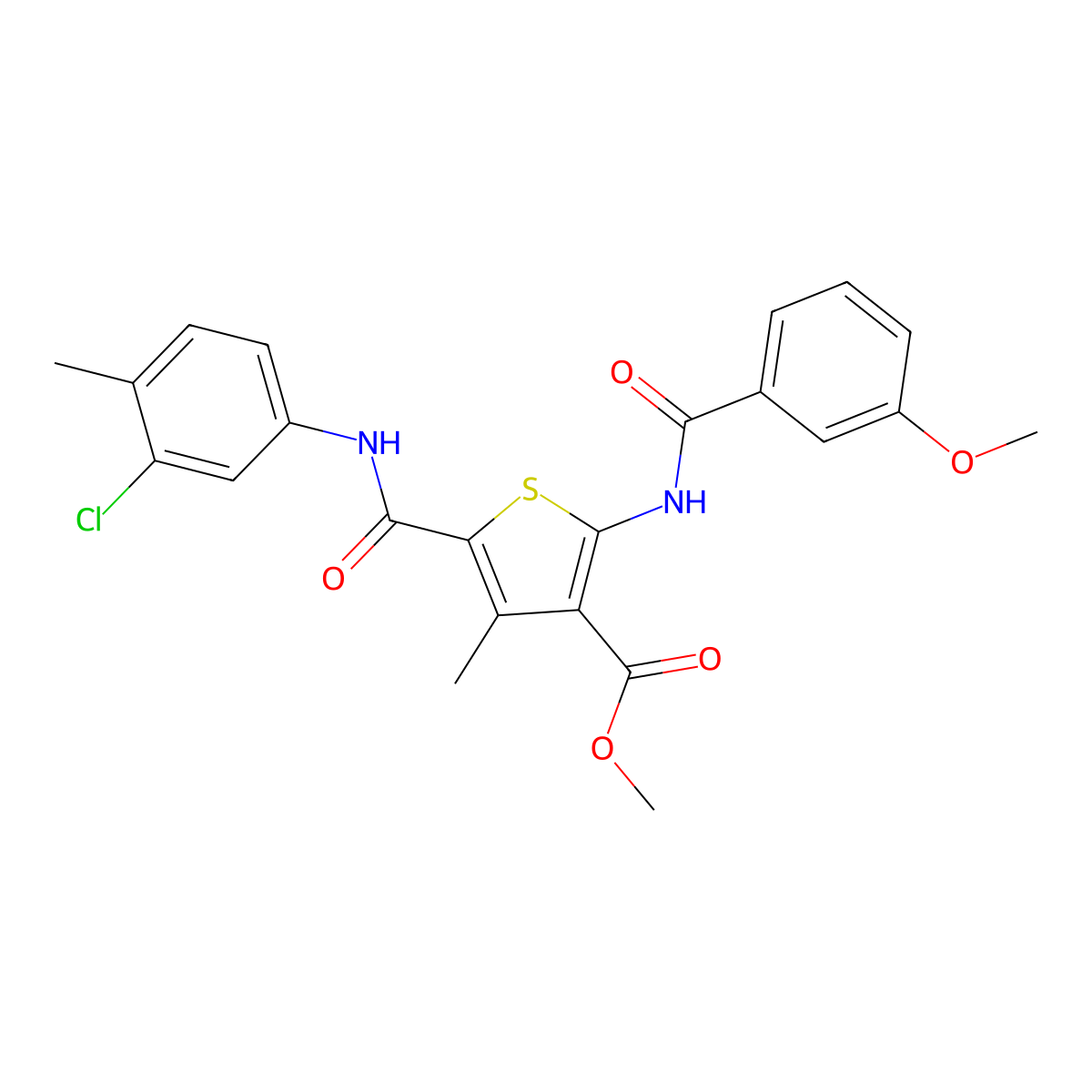 Methyl 5-((3-chloro-4-methylphenyl)carbamoyl)-2-(3-methoxybenzamido)-4-methylthiophene-3-carboxylate molecular structure, CAS 332923-77-0
