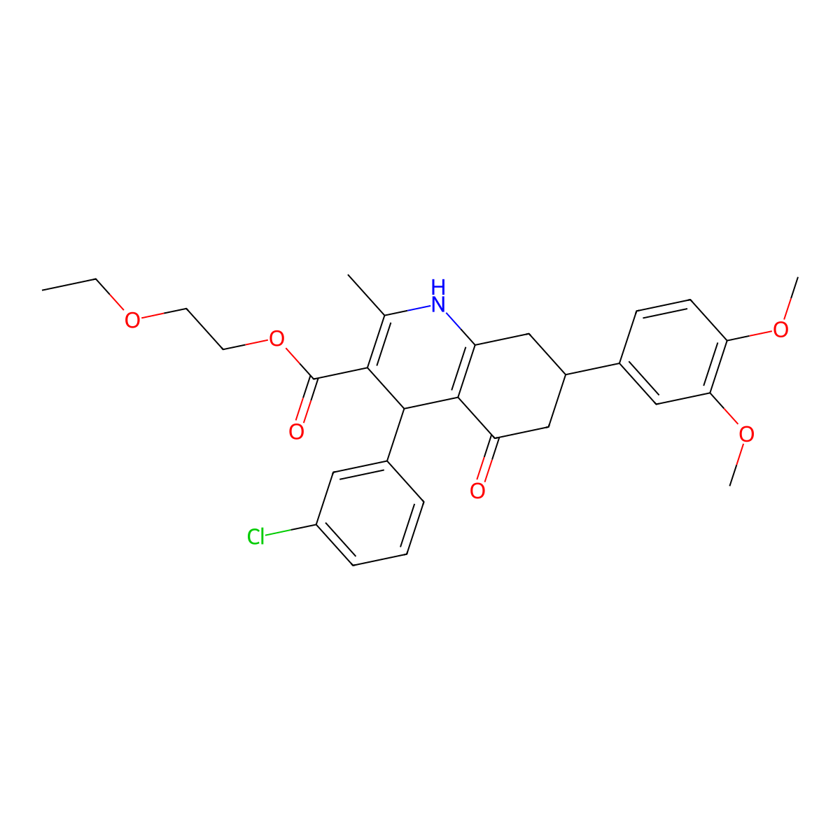 2-Ethoxyethyl 4-(3-chlorophenyl)-7-(3,4-dimethoxyphenyl)-2-methyl-5-oxo-1,4,5,6,7,8-hexahydroquinoline-3-carboxylate molecular structure, CAS 332923-86-1