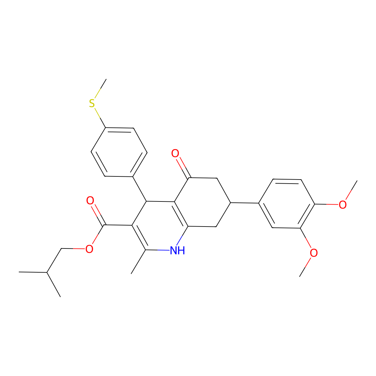 2-methylpropyl 7-(3,4-dimethoxyphenyl)-2-methyl-4-(4-methylsulfanylphenyl)-5-oxo-4,6,7,8-tetrahydro-1H-quinoline-3-carboxylate molecular structure, CAS 332924-02-4