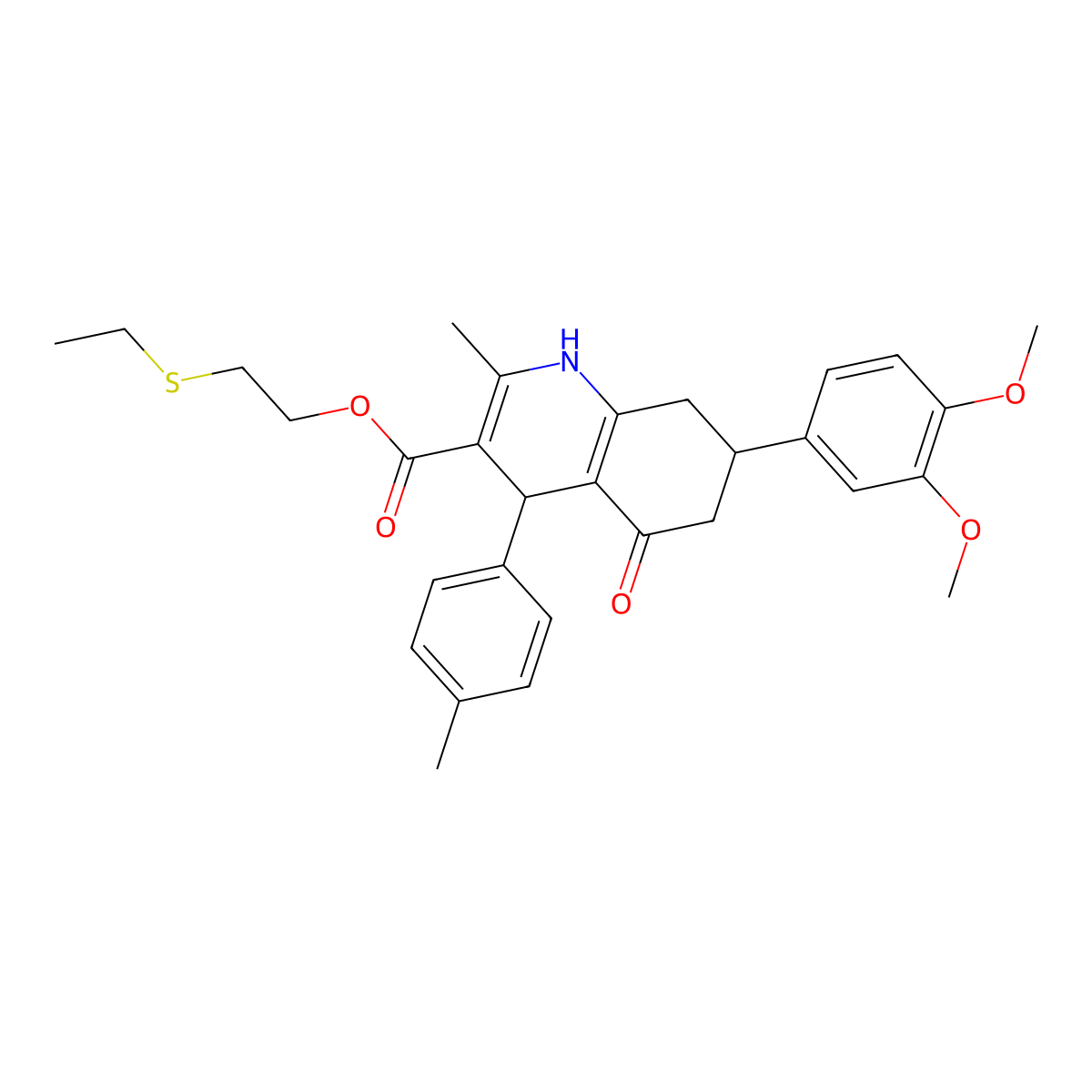2-(Ethylthio)ethyl 7-(3,4-dimethoxyphenyl)-2-methyl-5-oxo-4-(p-tolyl)-1,4,5,6,7,8-hexahydroquinoline-3-carboxylate molecular structure, CAS 332928-85-5