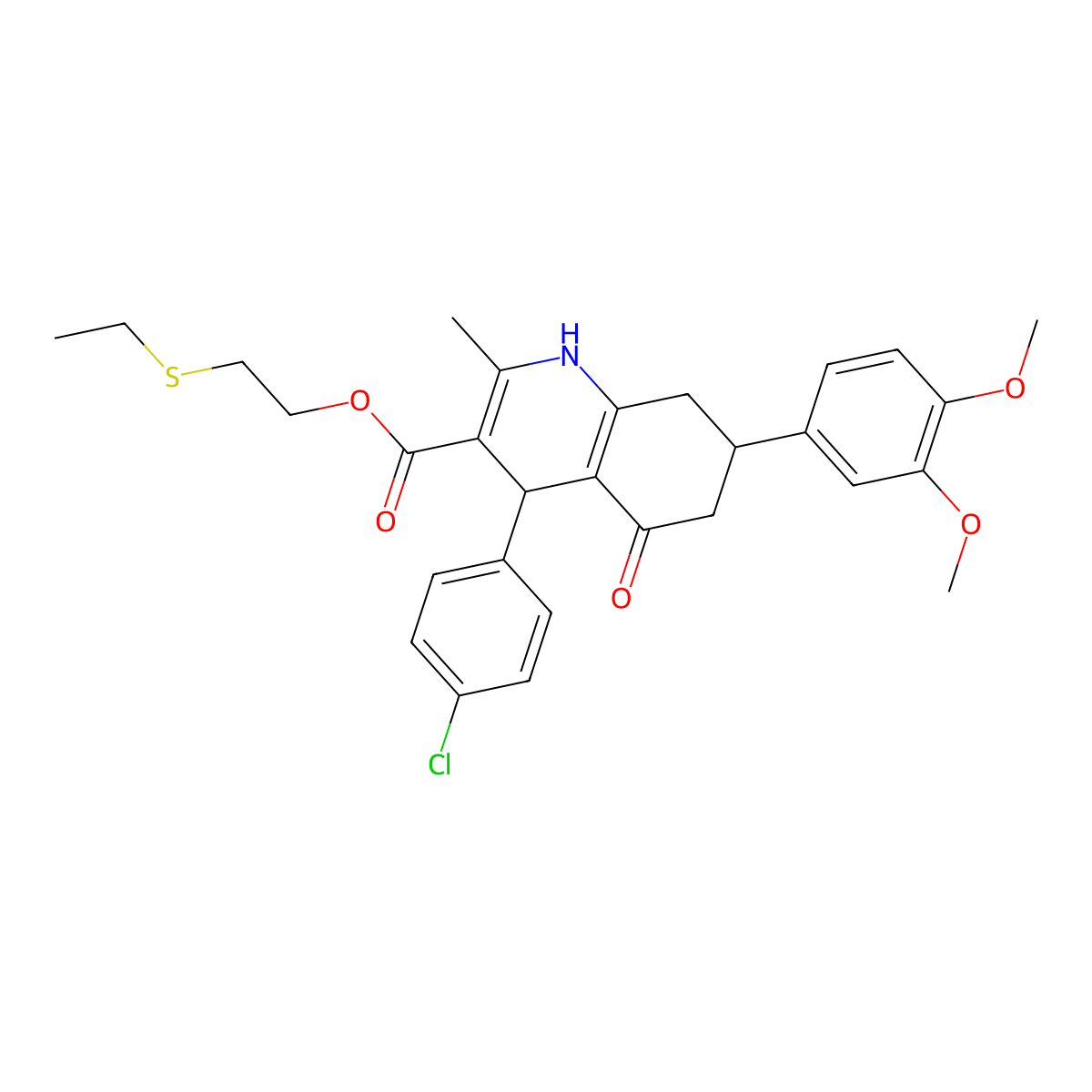 2-(Ethylthio)ethyl 4-(4-chlorophenyl)-7-(3,4-dimethoxyphenyl)-2-methyl-5-oxo-1,4,5,6,7,8-hexahydroquinoline-3-carboxylate molecular structure, CAS 332928-91-3