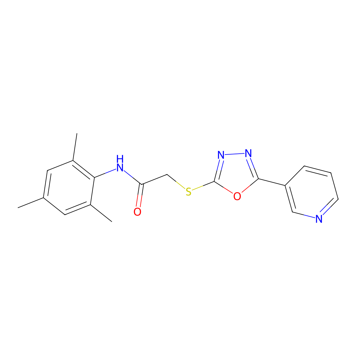 2-{[5-(pyridin-3-yl)-1,3,4-oxadiazol-2-yl]sulfanyl}-N-(2,4,6-trimethylphenyl)acetamide molecular structure, CAS 332930-17-3