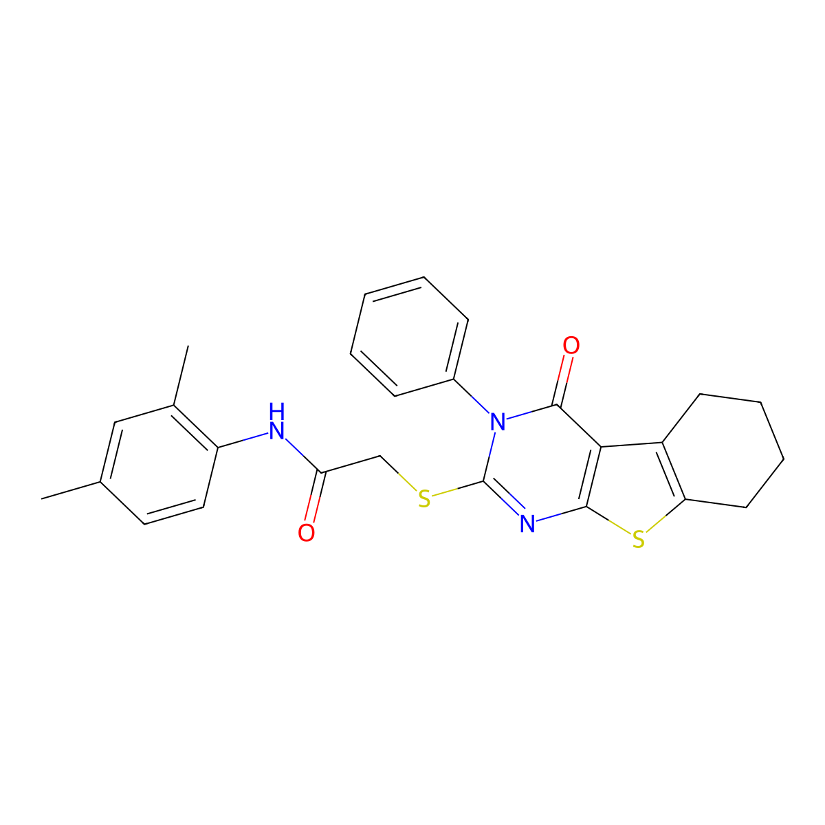 N-(2,4-dimethylphenyl)-2-[(4-oxo-3-phenyl-5,6,7,8-tetrahydro-[1]benzothiolo[2,3-d]pyrimidin-2-yl)sulfanyl]acetamide molecular structure, CAS 332930-98-0