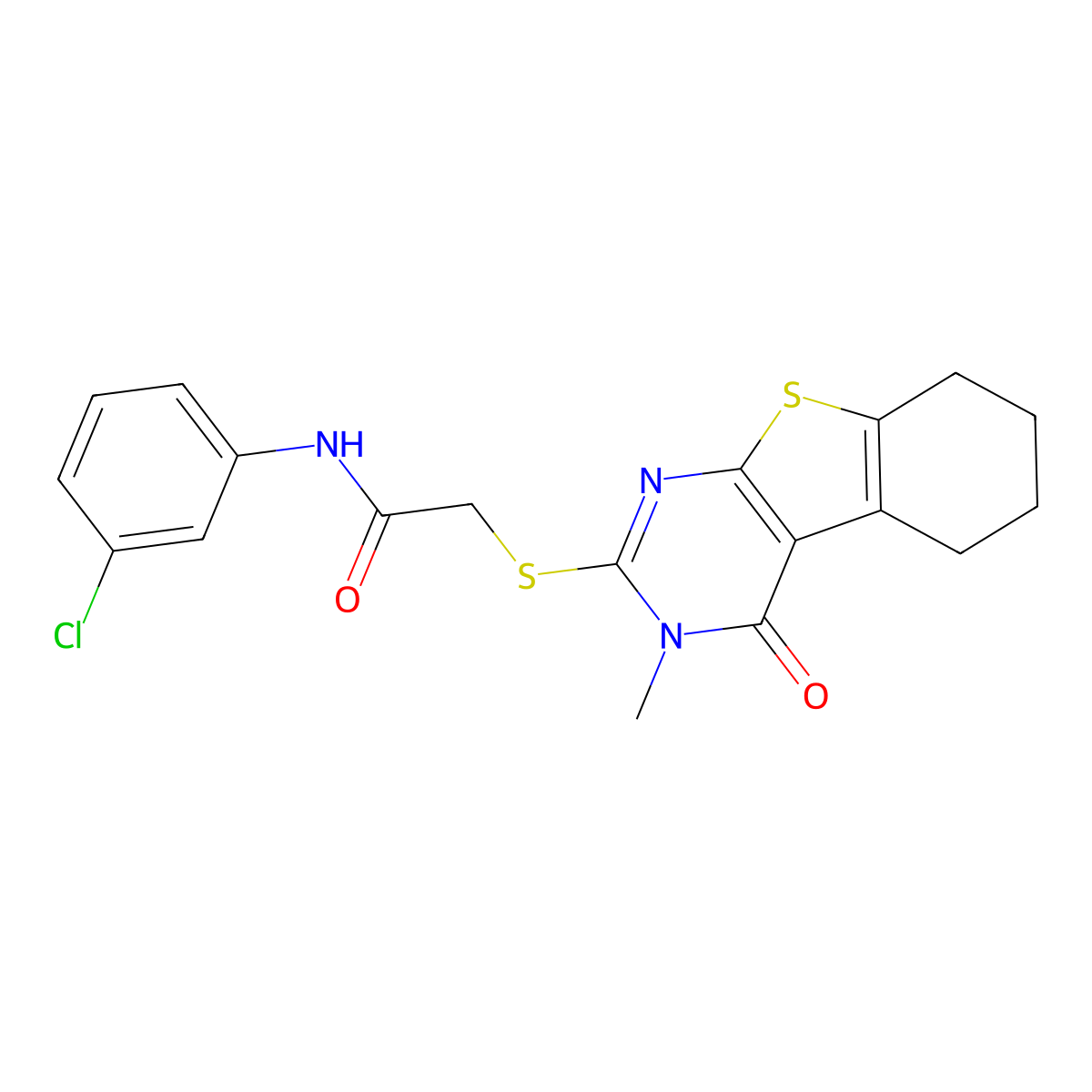 N-(3-chlorophenyl)-2-[(3-methyl-4-oxo-3,4,5,6,7,8-hexahydro[1]benzothieno[2,3-d]pyrimidin-2-yl)sulfanyl]acetamide molecular structure, CAS 332931-87-0