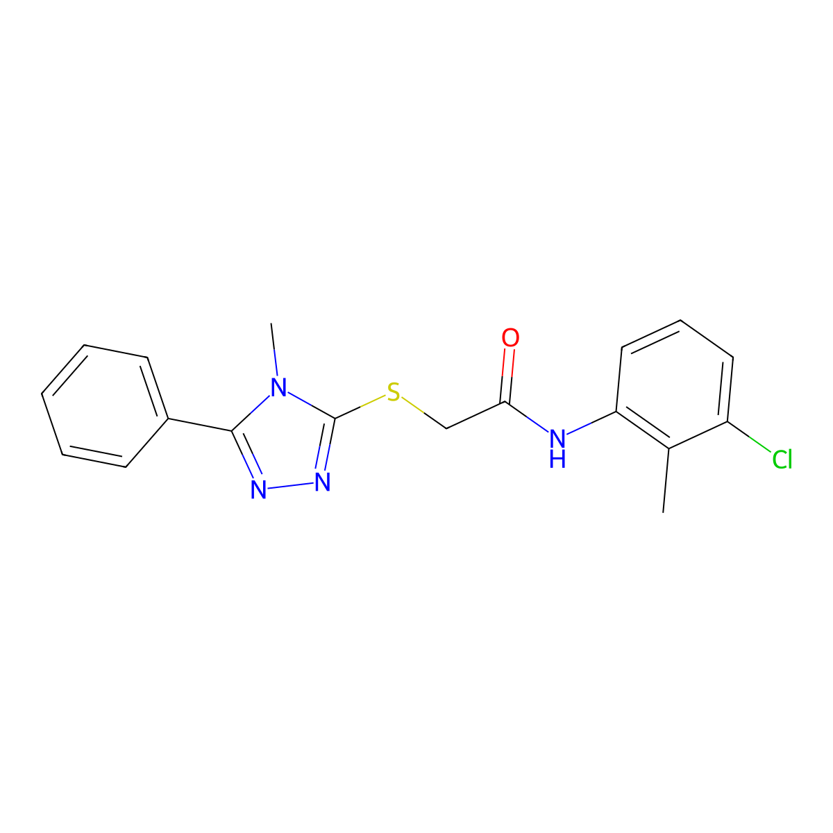 N-(3-chloro-2-methylphenyl)-2-[(4-methyl-5-phenyl-1,2,4-triazol-3-yl)sulfanyl]acetamide molecular structure, CAS 332932-19-1