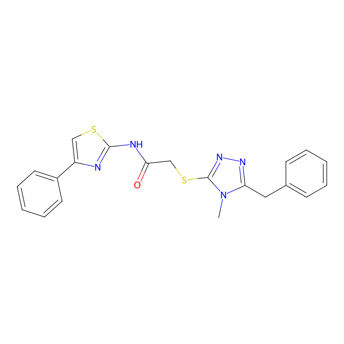 2-[(5-benzyl-4-methyl-1,2,4-triazol-3-yl)sulfanyl]-N-(4-phenyl-1,3-thiazol-2-yl)acetamide molecular structure, CAS 332934-22-2