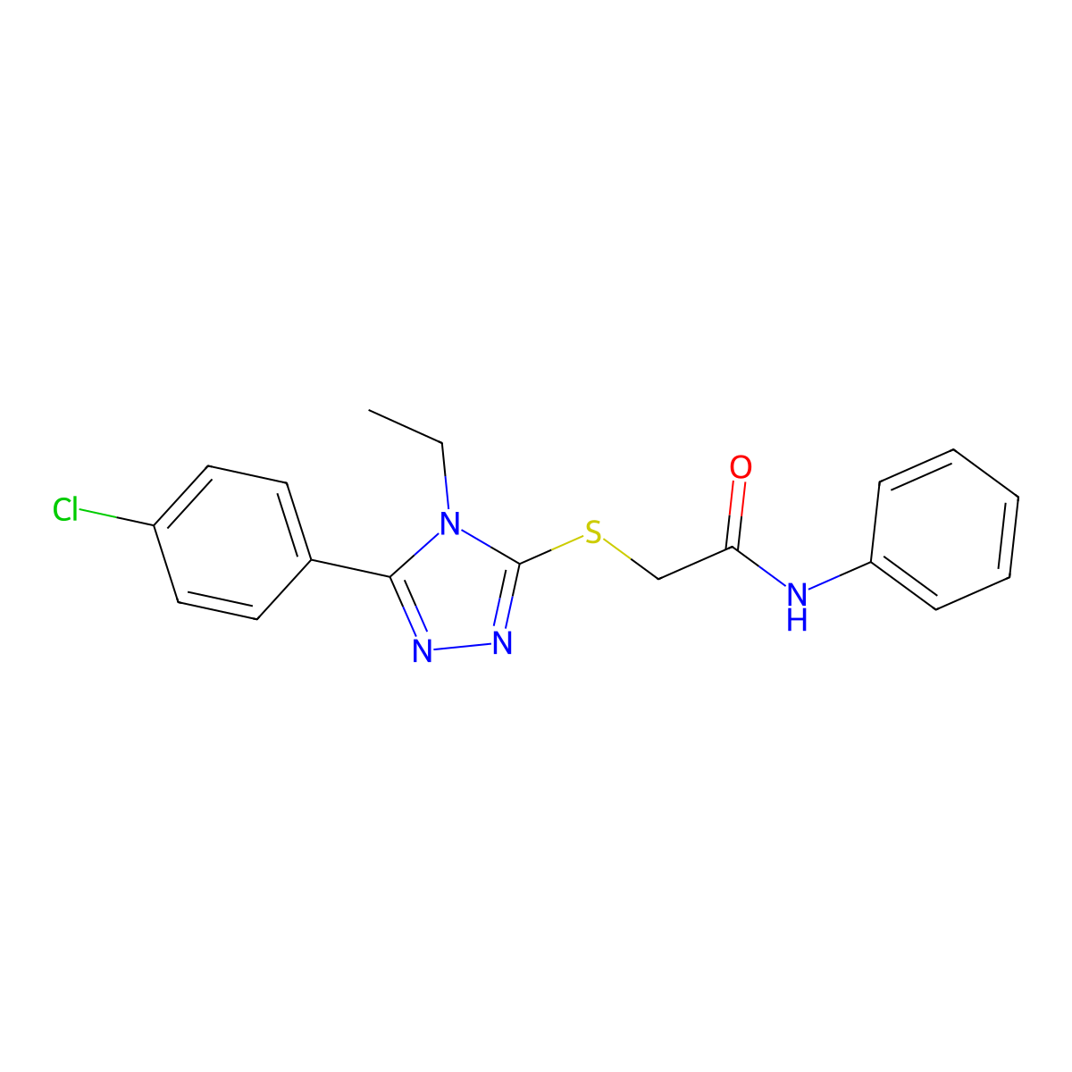 2-{[5-(4-chlorophenyl)-4-ethyl-4H-1,2,4-triazol-3-yl]sulfanyl}-N-phenylacetamide molecular structure, CAS 332934-52-8