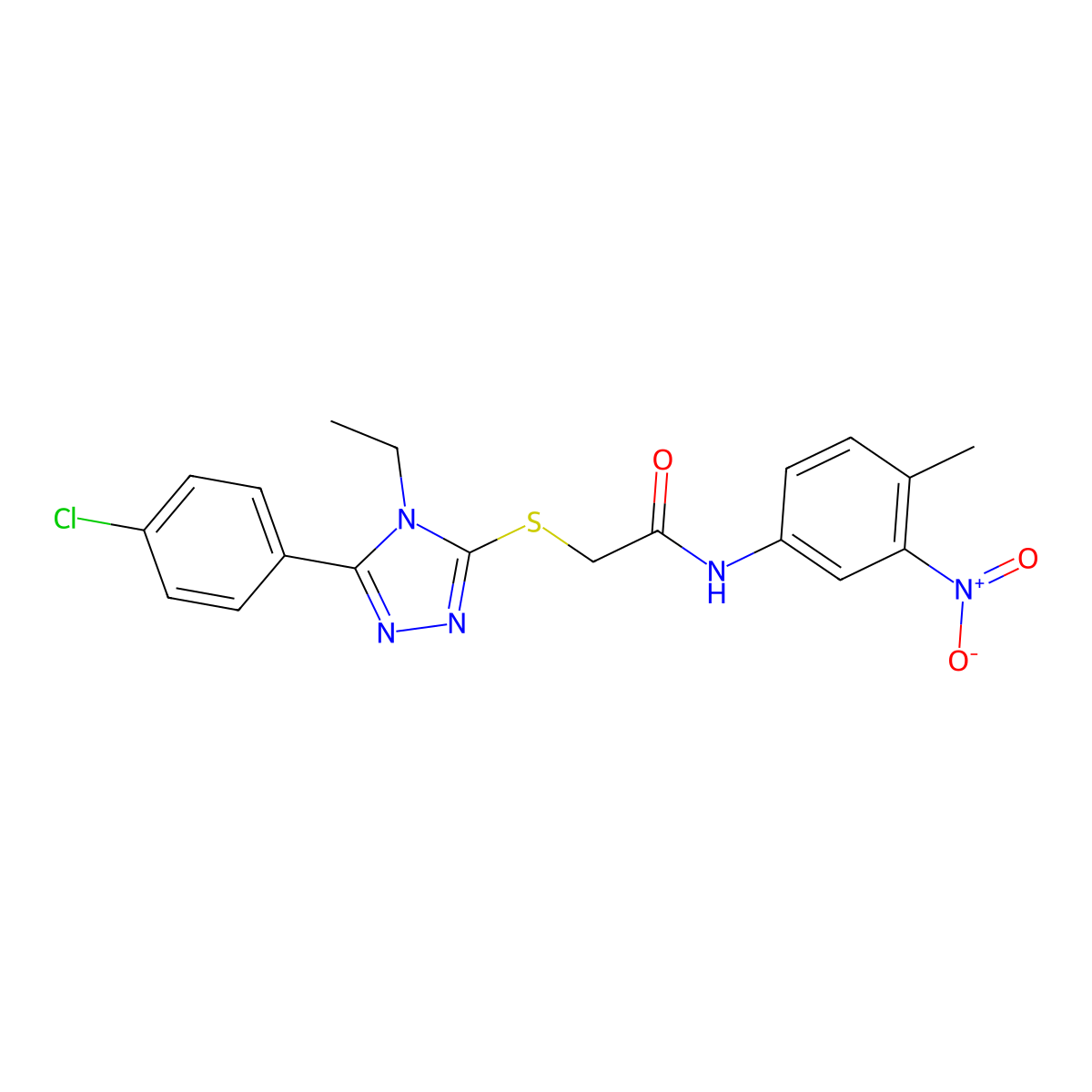 2-[[5-(4-chlorophenyl)-4-ethyl-1,2,4-triazol-3-yl]sulfanyl]-N-(4-methyl-3-nitrophenyl)acetamide molecular structure, CAS 332934-55-1