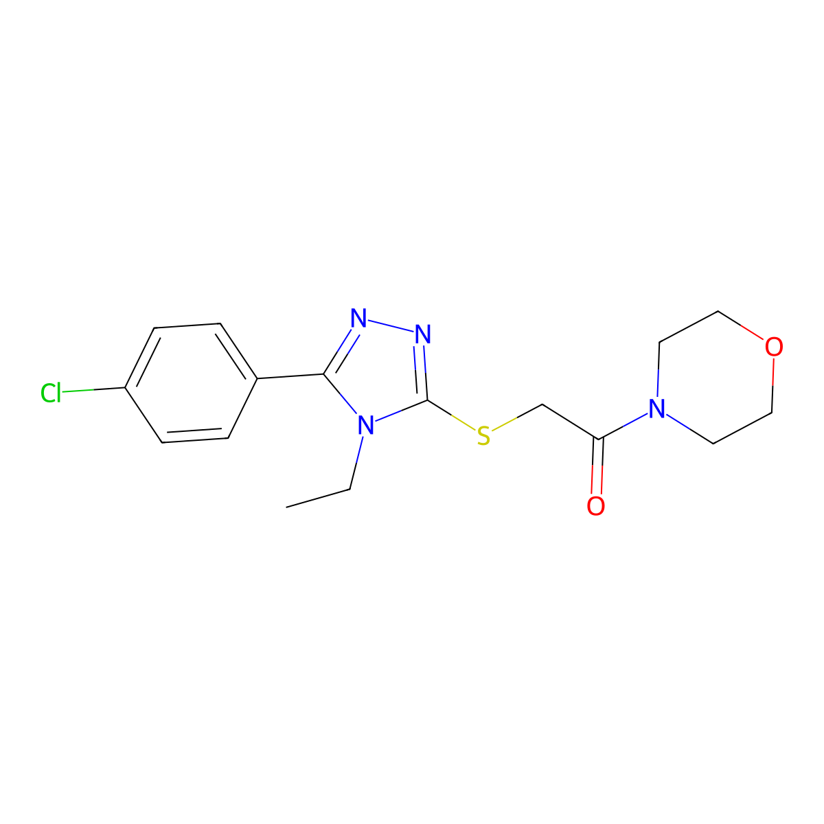 2-[[5-(4-Chlorophenyl)-4-ethyl-1,2,4-triazol-3-yl]sulfanyl]-1-morpholin-4-ylethanone molecular structure, CAS 332934-69-7