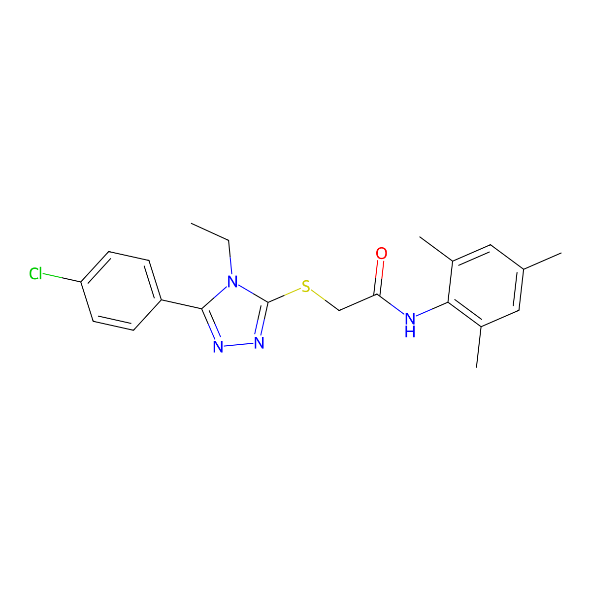 2-[[5-(4-chlorophenyl)-4-ethyl-1,2,4-triazol-3-yl]sulfanyl]-N-(2,4,6-trimethylphenyl)acetamide molecular structure, CAS 332934-74-4