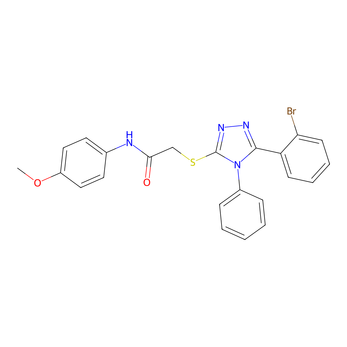 2-((5-(2-Bromophenyl)-4-phenyl-4H-1,2,4-triazol-3-yl)thio)-N-(4-methoxyphenyl)acetamide molecular structure, CAS 332934-90-4