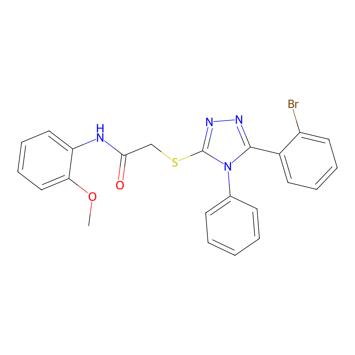 2-((5-(2-Bromophenyl)-4-phenyl-4H-1,2,4-triazol-3-yl)thio)-N-(2-methoxyphenyl)acetamide molecular structure, CAS 332934-91-5