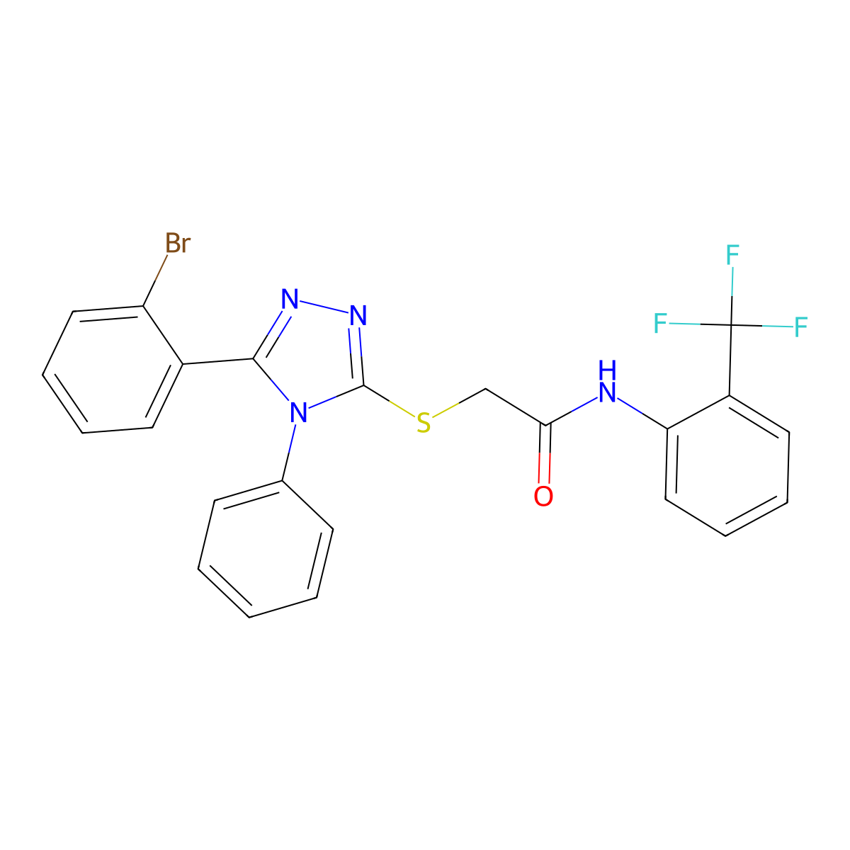 2-((5-(2-Bromophenyl)-4-phenyl-4H-1,2,4-triazol-3-yl)thio)-N-(2-(trifluoromethyl)phenyl)acetamide molecular structure, CAS 332934-92-6