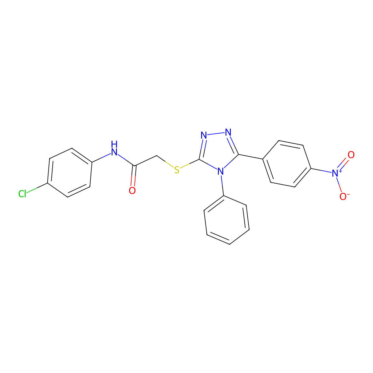 N-(4-chlorophenyl)-2-[[5-(4-nitrophenyl)-4-phenyl-1,2,4-triazol-3-yl]sulfanyl]acetamide molecular structure, CAS 332935-07-6