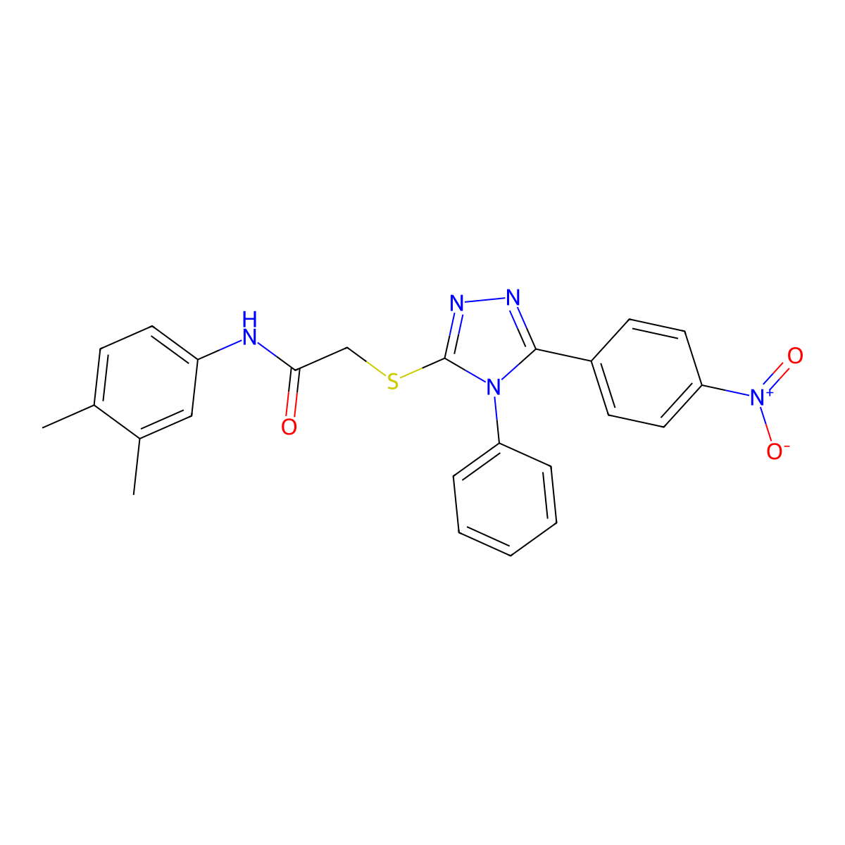 N-(3,4-dimethylphenyl)-2-[[5-(4-nitrophenyl)-4-phenyl-1,2,4-triazol-3-yl]sulfanyl]acetamide molecular structure, CAS 332935-17-8