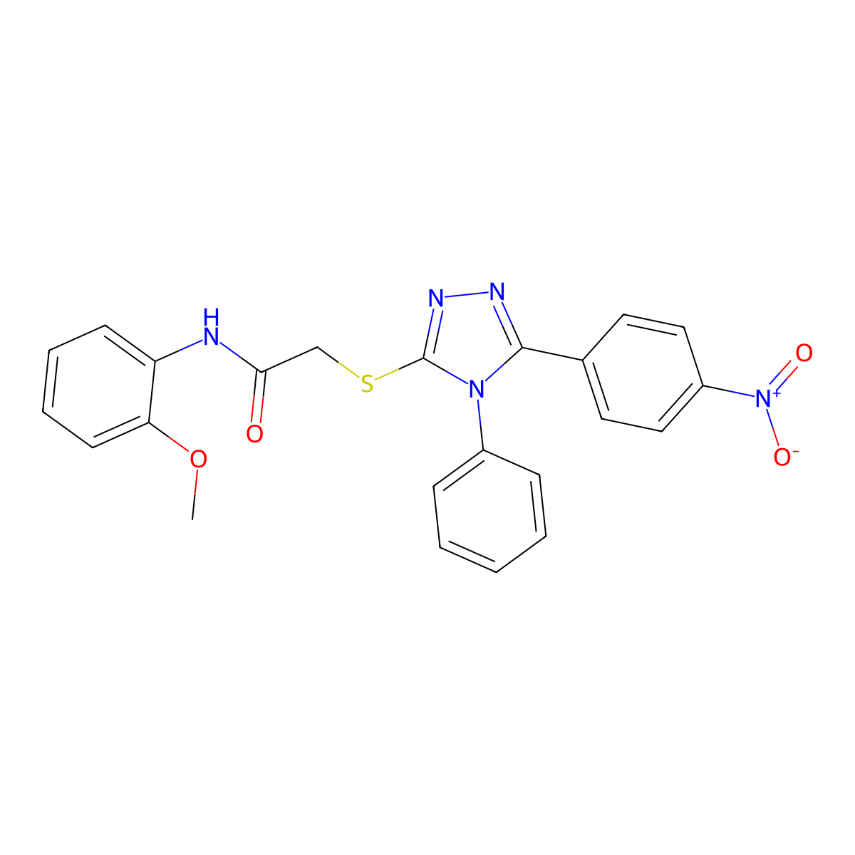 N-(2-methoxyphenyl)-2-{[5-(4-nitrophenyl)-4-phenyl-4H-1,2,4-triazol-3-yl]sulfanyl}acetamide molecular structure, CAS 332935-29-2