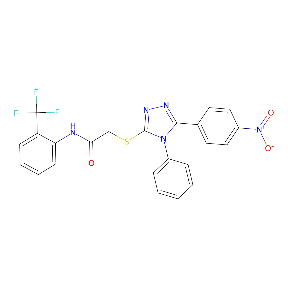 2-[[5-(4-nitrophenyl)-4-phenyl-1,2,4-triazol-3-yl]sulfanyl]-N-[2-(trifluoromethyl)phenyl]acetamide molecular structure, CAS 332935-32-7