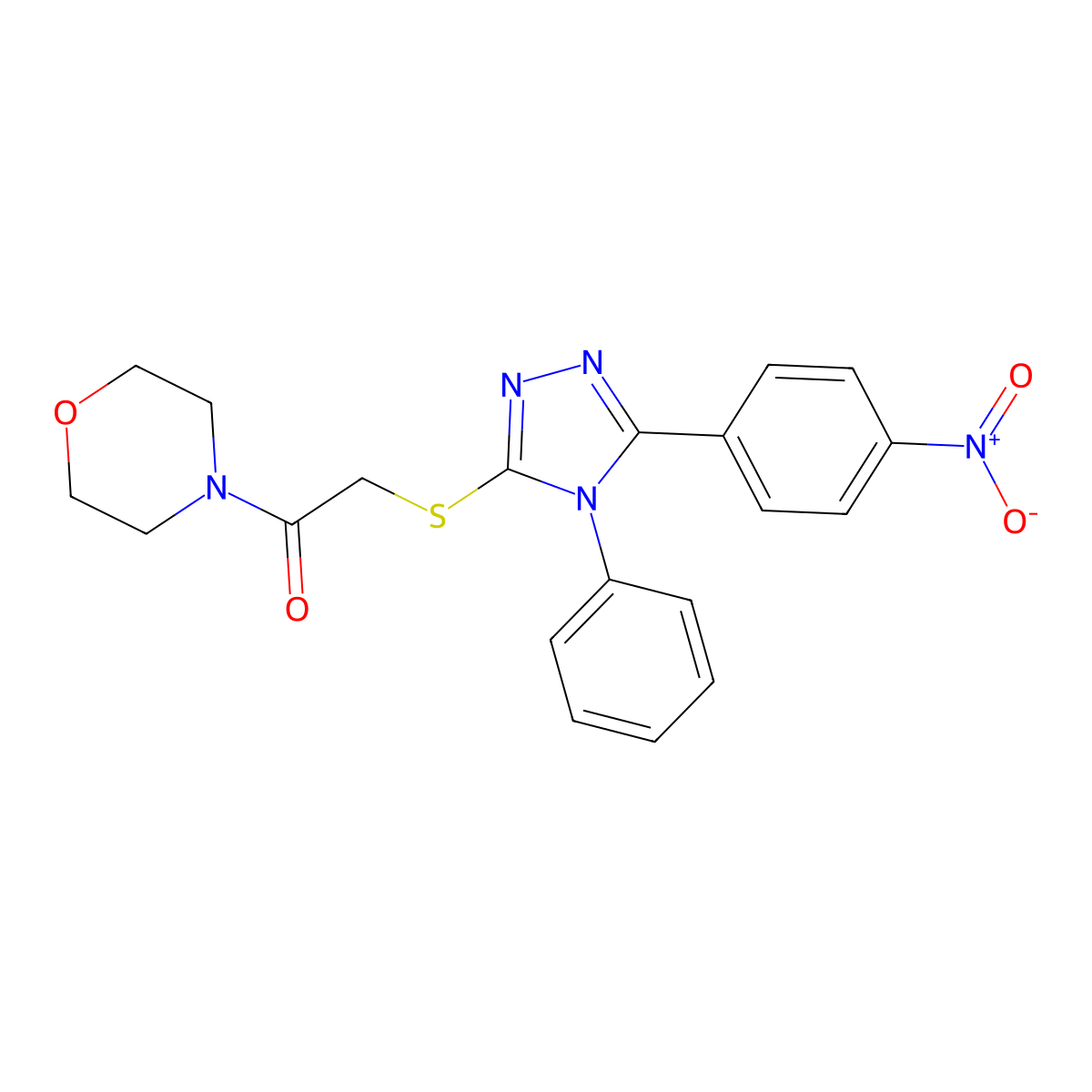 1-Morpholin-4-yl-2-[[5-(4-nitrophenyl)-4-phenyl-1,2,4-triazol-3-yl]sulfanyl]ethanone molecular structure, CAS 332935-66-7