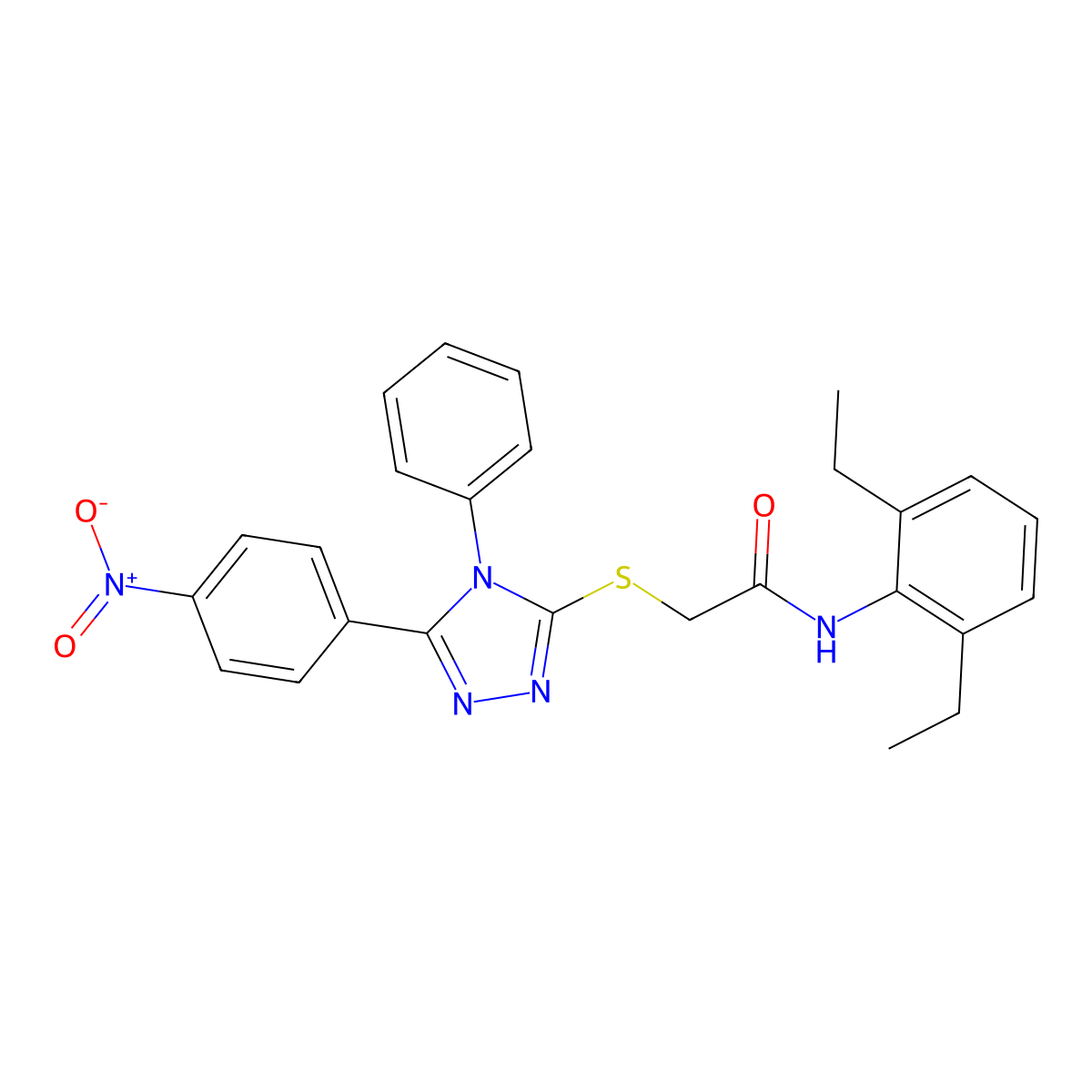 N-(2,6-diethylphenyl)-2-[[5-(4-nitrophenyl)-4-phenyl-1,2,4-triazol-3-yl]sulfanyl]acetamide molecular structure, CAS 332935-69-0