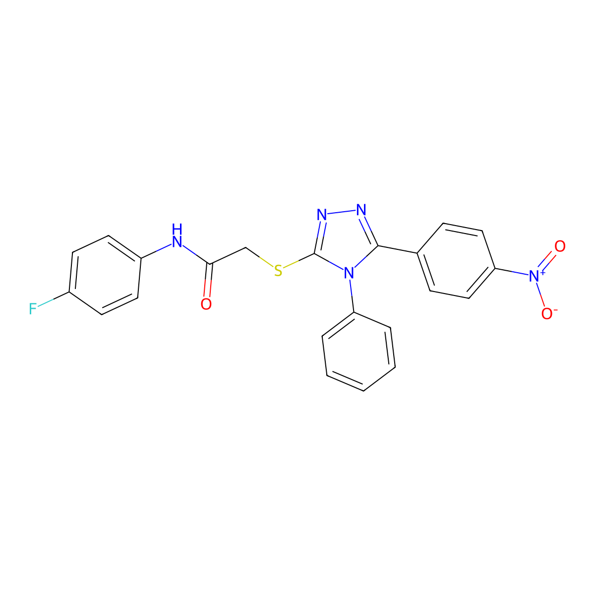 N-(4-fluorophenyl)-2-{[5-(4-nitrophenyl)-4-phenyl-4H-1,2,4-triazol-3-yl]sulfanyl}acetamide molecular structure, CAS 332935-70-3