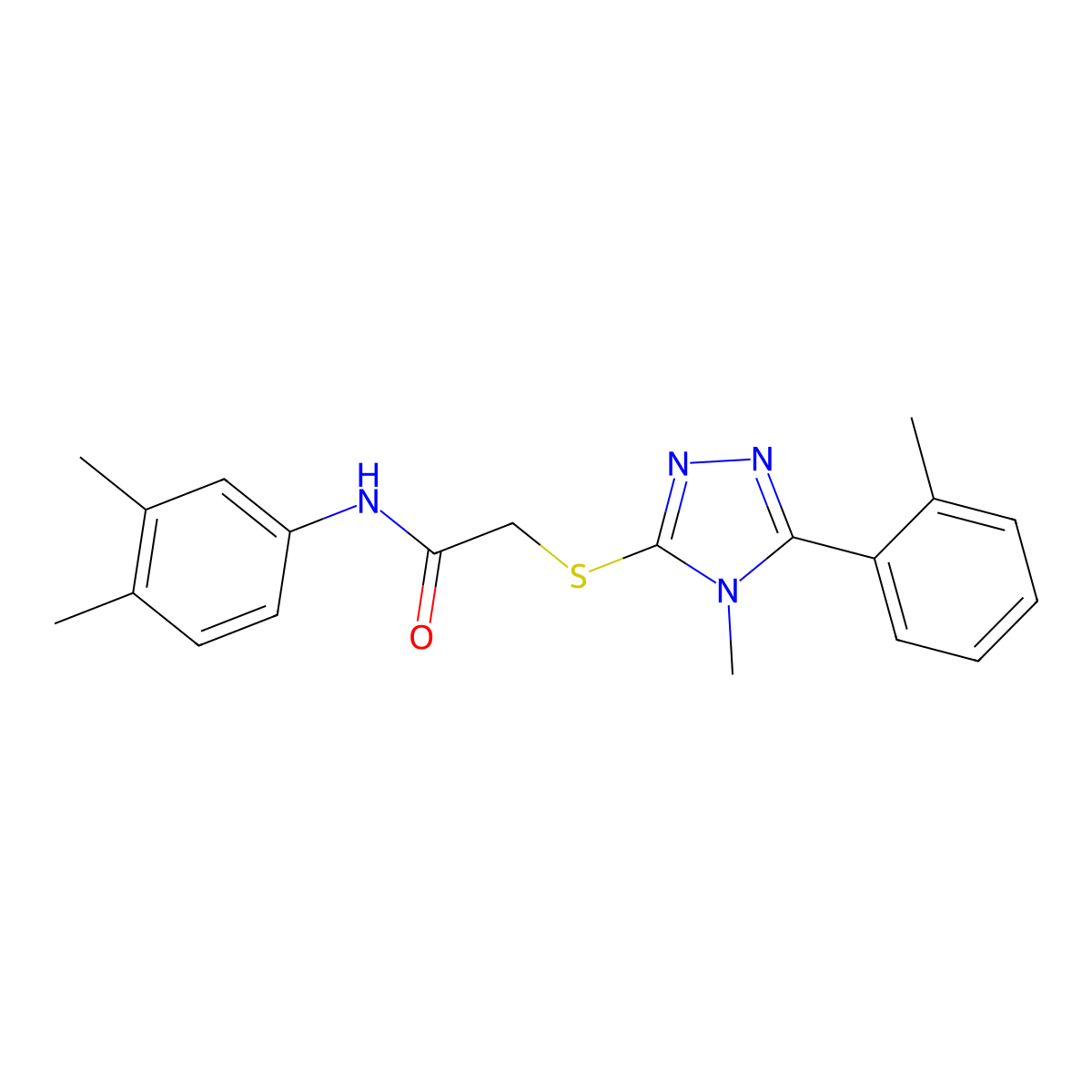 N-(3,4-dimethylphenyl)-2-{[4-methyl-5-(2-methylphenyl)-4H-1,2,4-triazol-3-yl]sulfanyl}acetamide molecular structure, CAS 332936-53-5