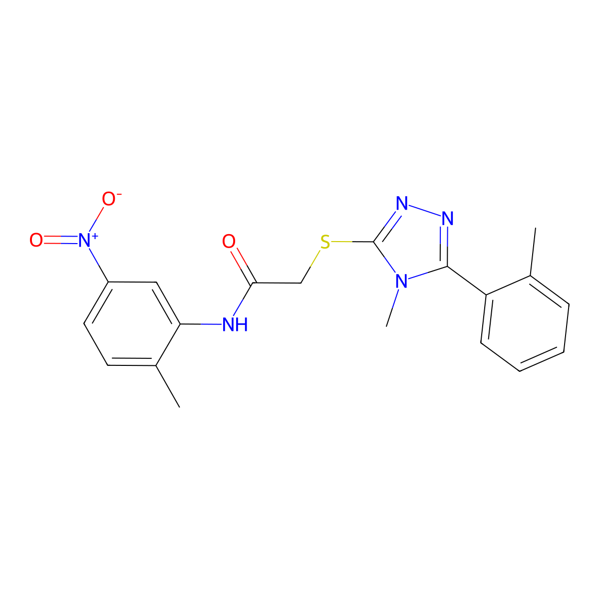 2-[[4-methyl-5-(2-methylphenyl)-1,2,4-triazol-3-yl]sulfanyl]-N-(2-methyl-5-nitrophenyl)acetamide molecular structure, CAS 332936-57-9